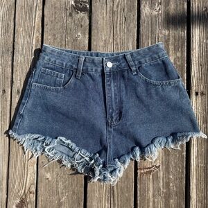 Romwe Low Rise Denim Shorts | Frayed Hem | With Red Embroidered Back | Size M